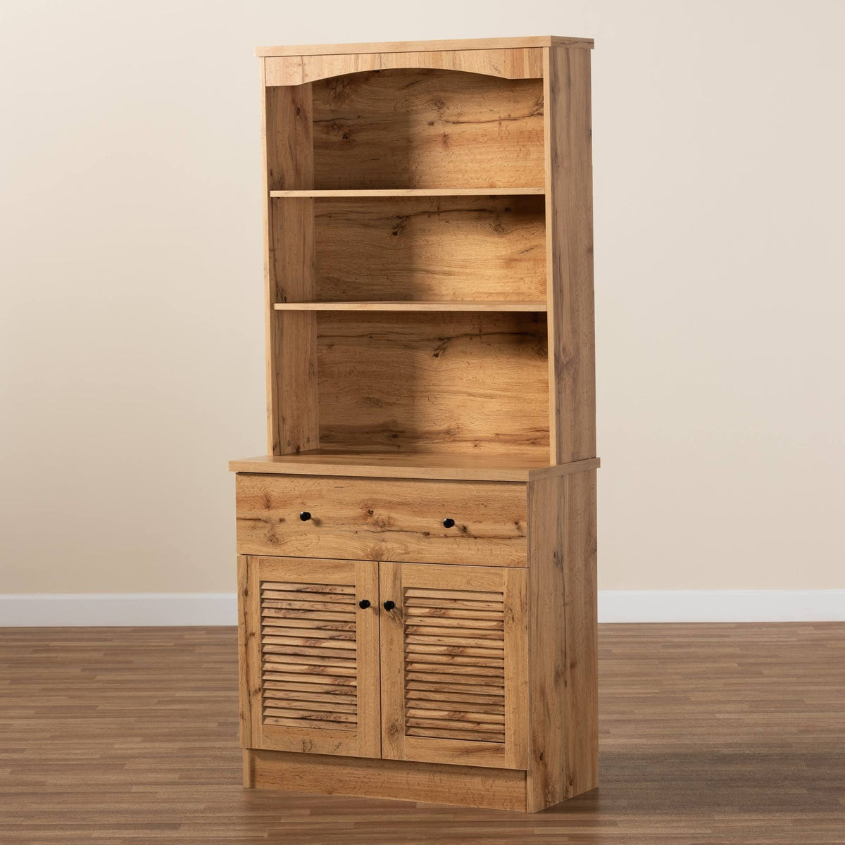 Modern Oak Brown Finished Wood Buffet and Hutch Cabinet Z5652
