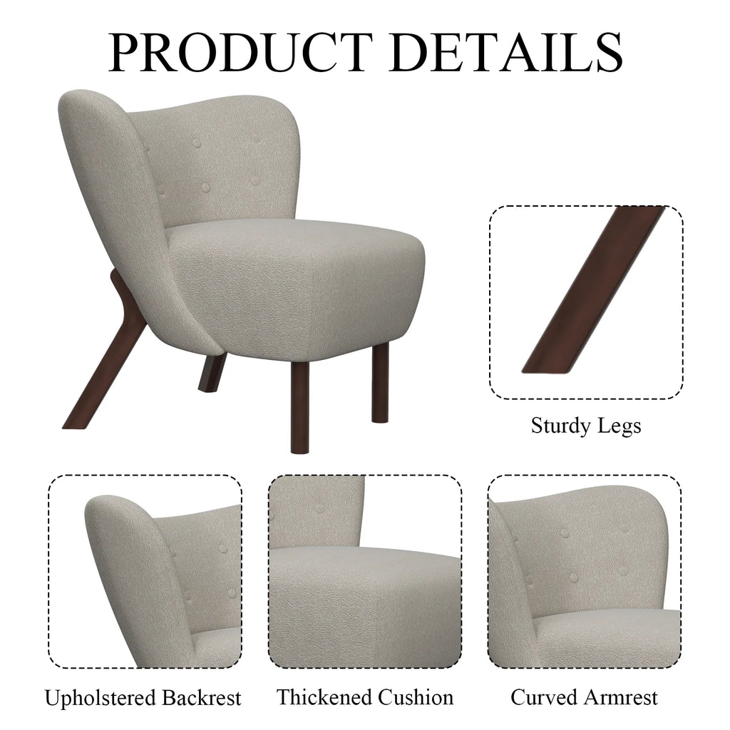 34" Wide Beige Teddy Tufted Wingback Chair with Solid Wood Leg Z776