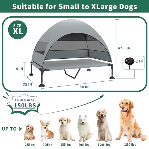 Grey Raised Outdoor Dog Cot with Removable Canopy A979660