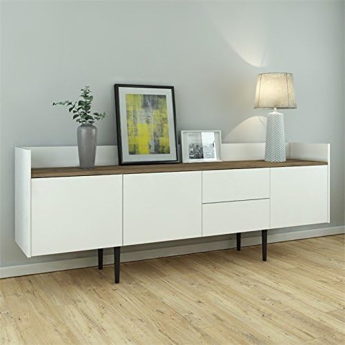White and Walnut 2 Drawer 3 Door Sideboard Cabinet G248