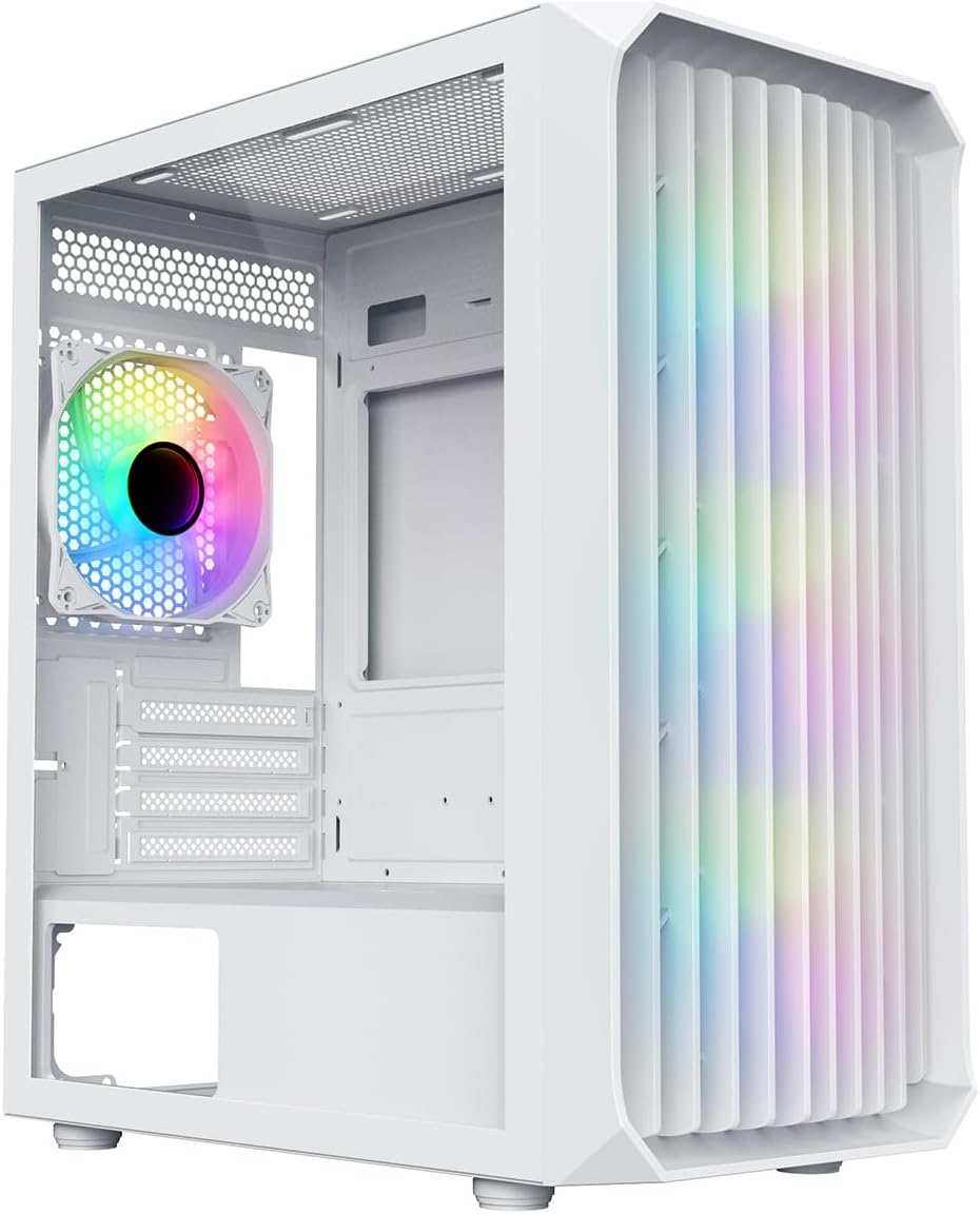 White Micro-ATX PC Gaming Case with Mesh Front Panel & Tempered Glass Side Panel D2123
