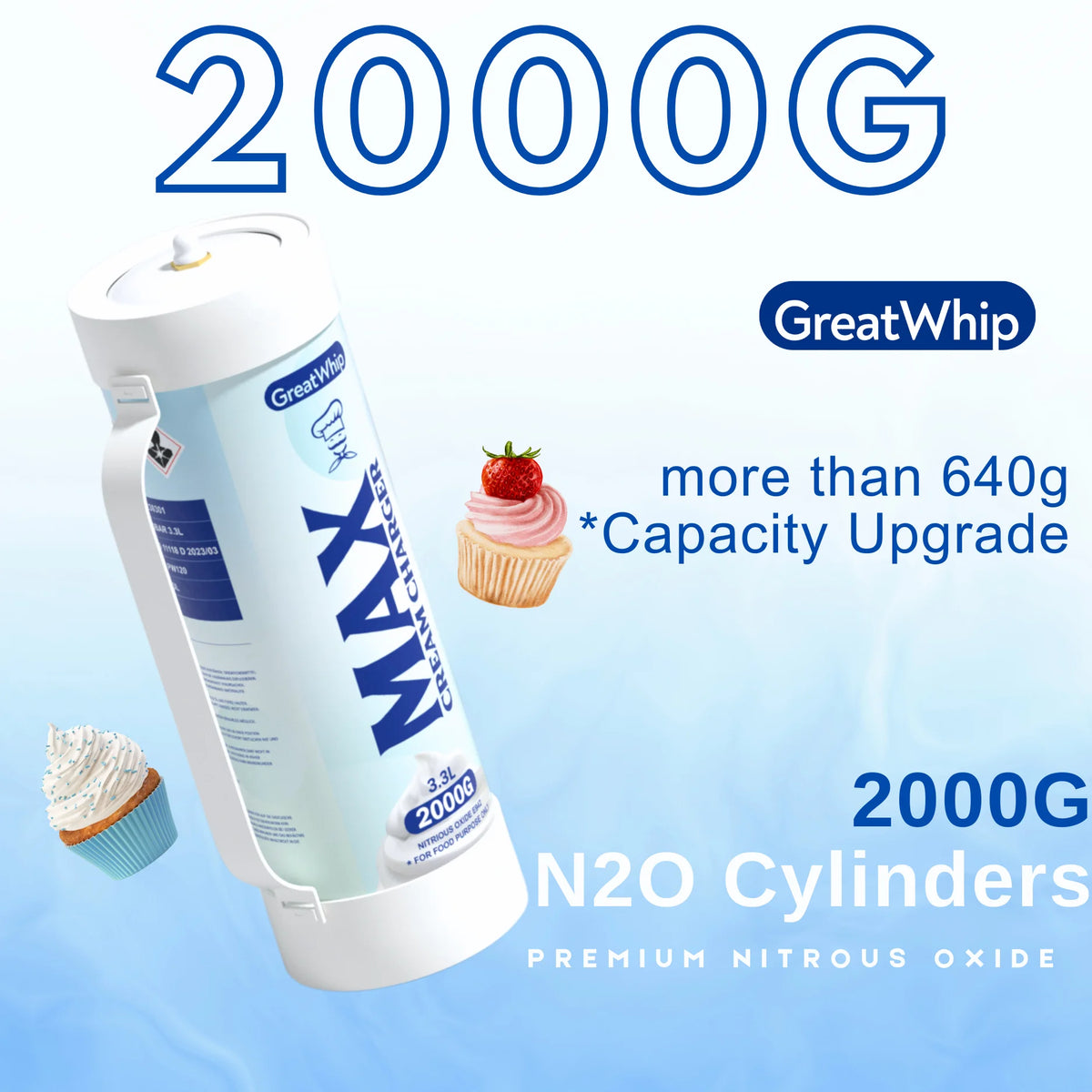 3.3L/2000g Tank Whipped Cream Chargers (2 Cylinders) Y575