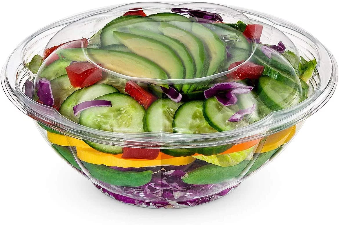 24 Oz Disposable Plastic Salad Bowls with Lids, 50-Pack O2214