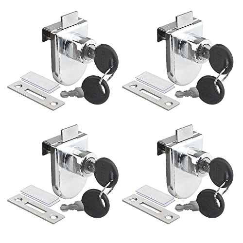 4Pack Zinc Alloy Double Glass Door Display Lock Cabinet Lock with 2 Alike Keys for 4.5-8mm Glass Door B828455