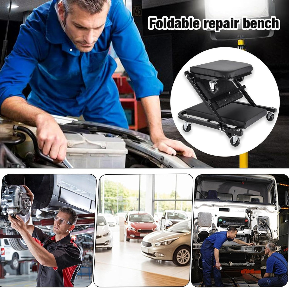 36 Inches Adjustable Rolling Garage Creeper with 6 Swivel Casters I49054