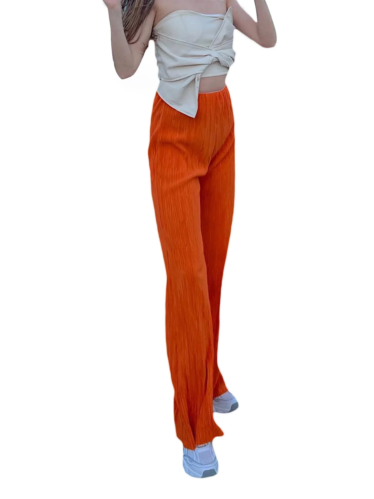 Women Casual Solid Colour Loose Fit Elasticated Waist Long Trouser with Pockets W947019