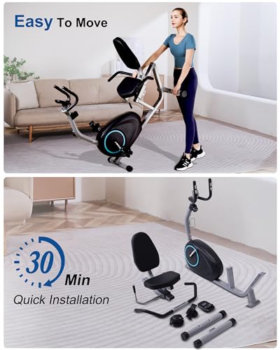 Recumbent Exercise Bike with 400LB Weight Capacity, Pulse Sensor, 16-level Resistance, LCD Monitor V6533