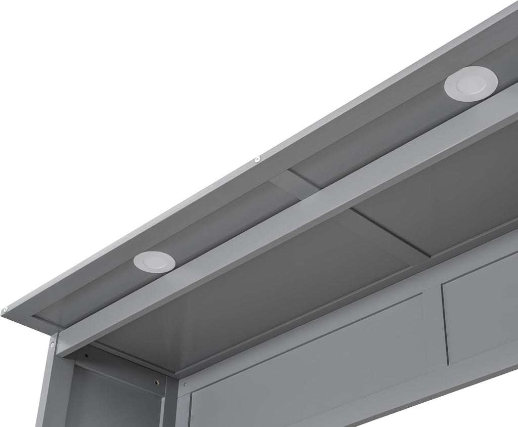 Queen Size Murphy Bed with Double Drawers and Open Storage Shelves, Grey E499704