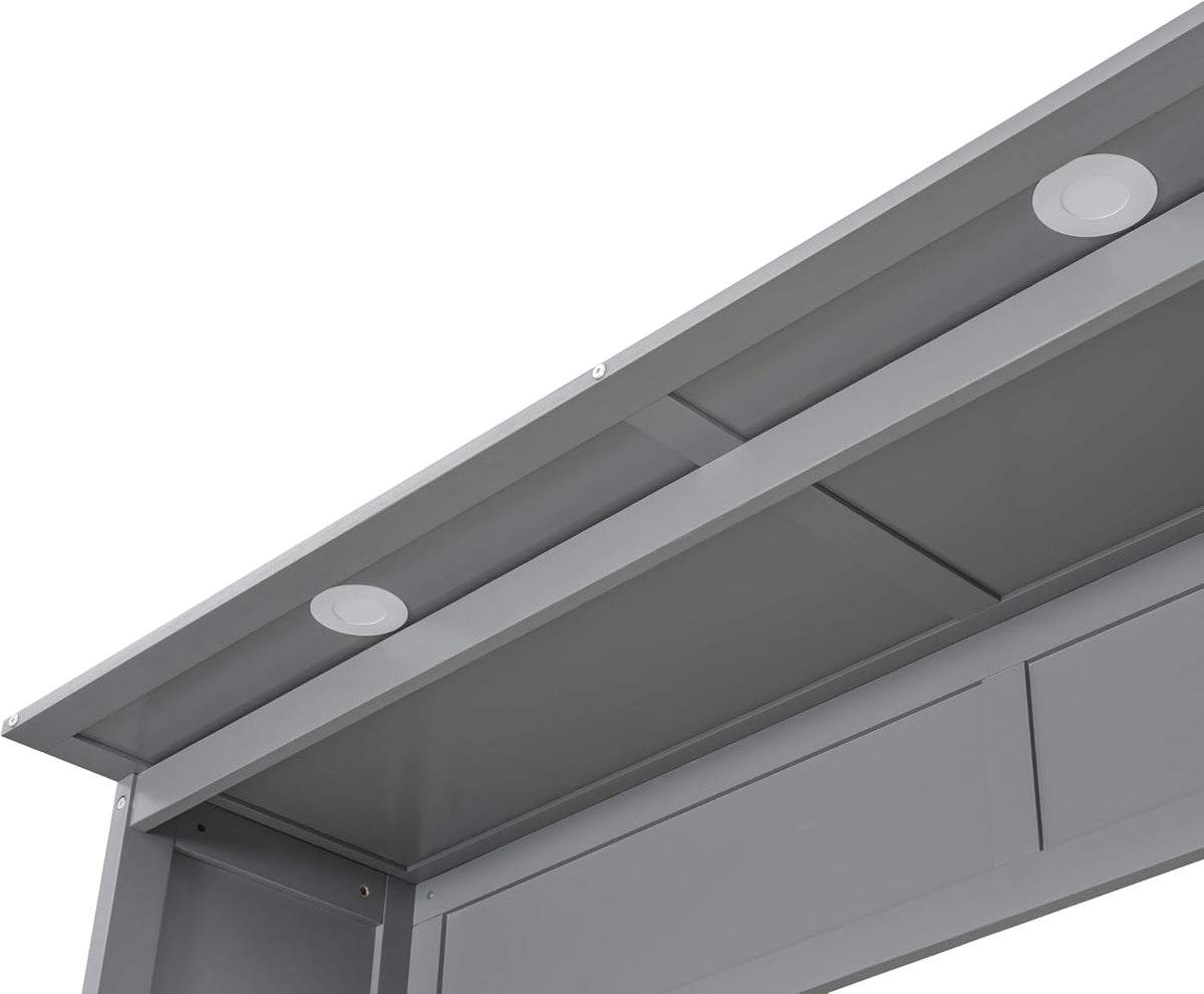Queen Size Murphy Bed with Double Drawers and Open Storage Shelves, Grey E499704