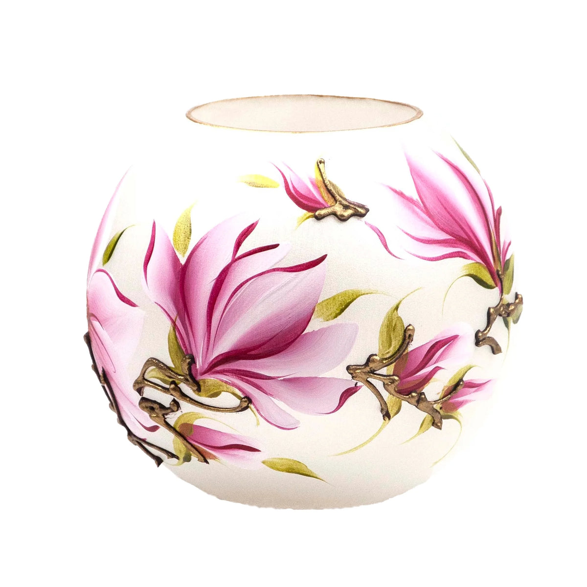 Handpainted Glass Vase - Pink Flowers - 6 Inch R70926