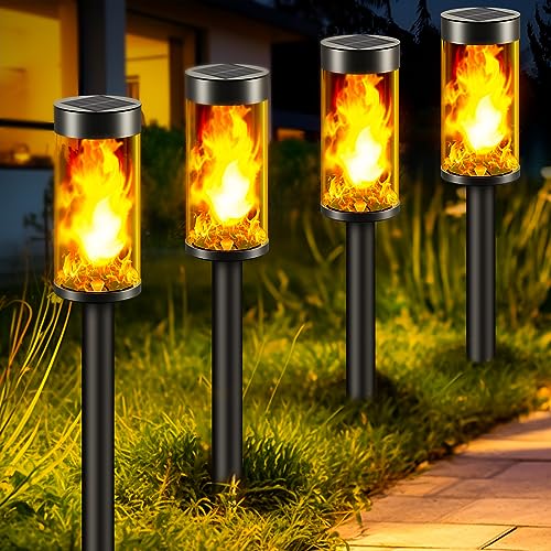 8 Packs Solar Torches with Flickering Flame Waterproof Transparent LED Solar Pathway Lights B430
