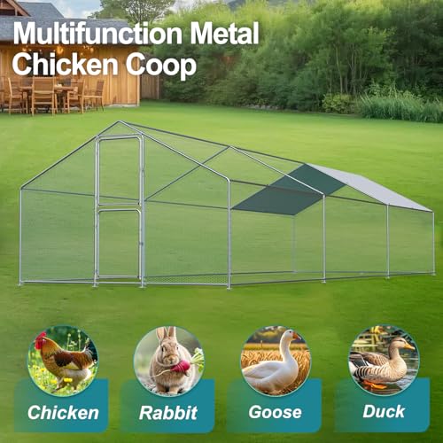 Large Chicken Coop for 30 Chickens with Waterproof UV Resistance Cover and Double Lockable Doors U96080