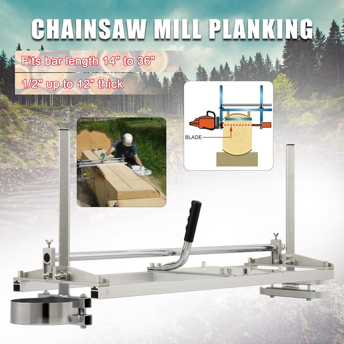 Portable Chainsaw Mill 14 to 36 Inches Guide Bar Aluminum Steel K211