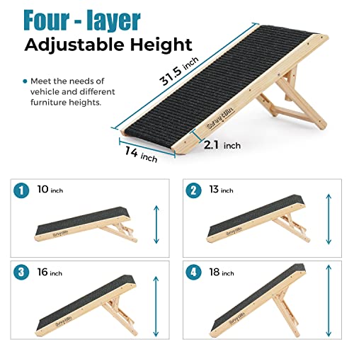 18" Tall Adjustable Wooden Folding Pet Ramp with Non Slip Carpet Surface H9768