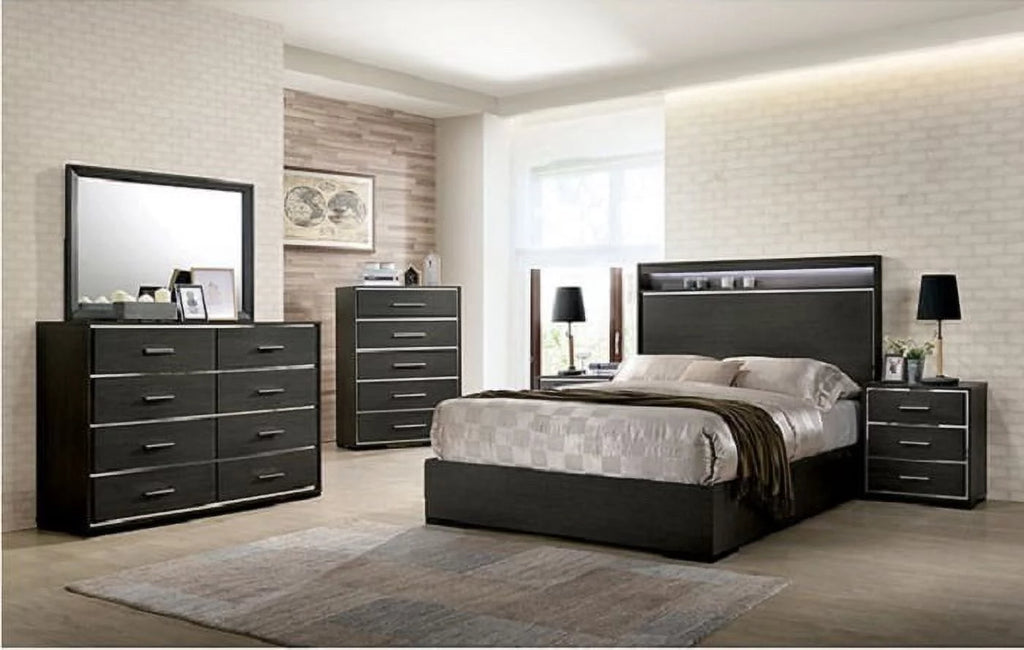 Gray Eastern King Size Storage Platform Bed W75391