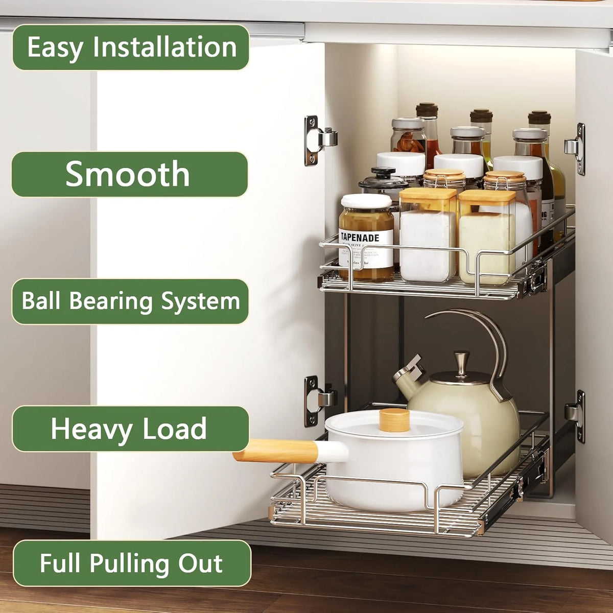27W x 21½D Heavy Duty Pull Out Cabinet Shelves Q1432