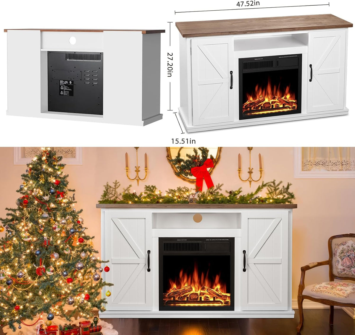 47" Fireplace Mantel Wood Surround Tv Stand Freestanding Corner Heater Infrared Quartz Heater Adjustable Led Flame Remote Control O9783