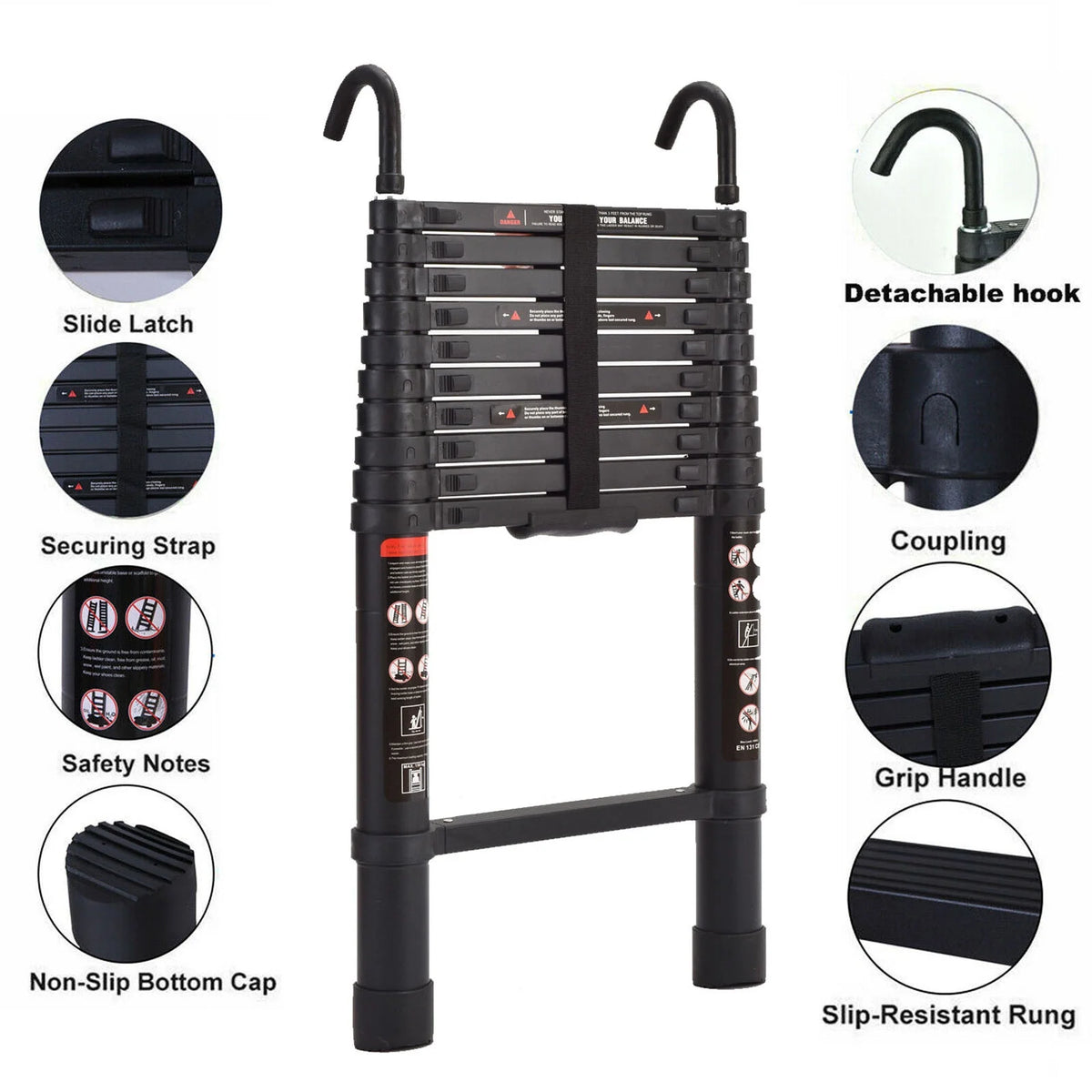 10.5ft Aluminum Extension Ladder with Anti-Slip Rubber Feet P902