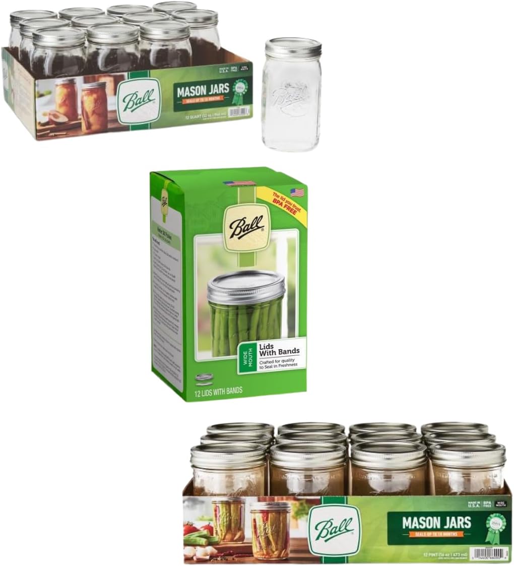 Quart Size 32 Ounce 12 Wide Mouth Glass Mason Jars with Lids and Bands U76866