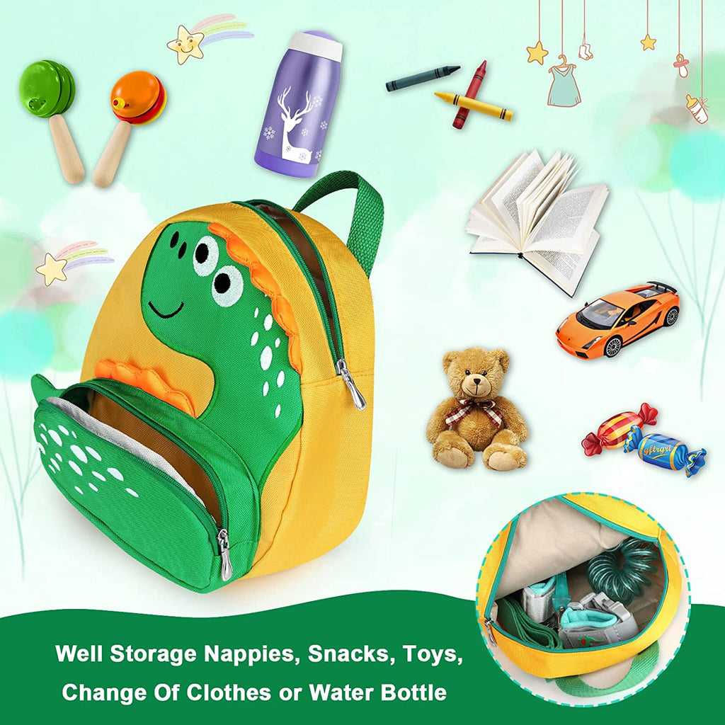 Yellow Dinosaur Toddler Backpack with Harness Leash Wristband E294
