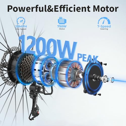 Electric Bike 1200W Peak Motor 528WH Removable Battery 26'' 7-Speed Gears Front Suspension X653