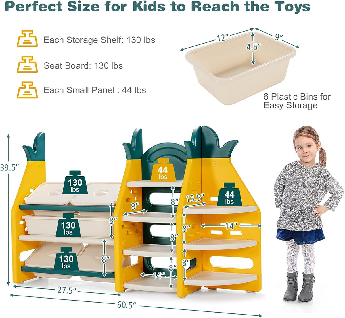 Kids Toy Storage Organizer with 6 Bins and 7 Shelves Q708