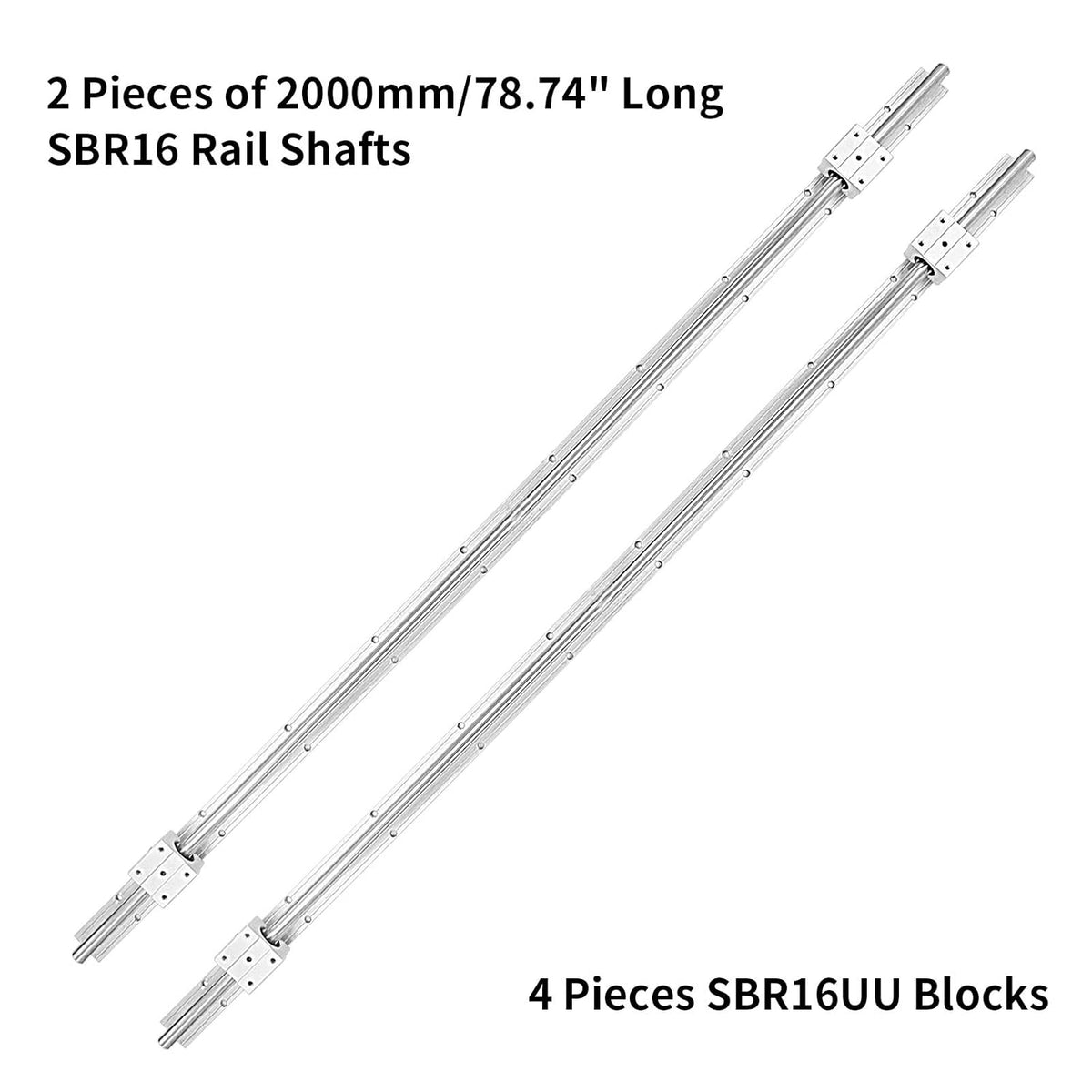2X SBR16-2000mm Linear Slide Rail and 4X SBR16UU Carriage Bearing Block W724