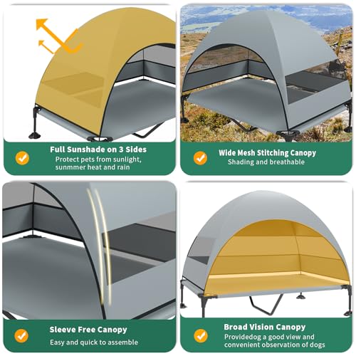 Grey Raised Outdoor Dog Cot with Removable Canopy A979660