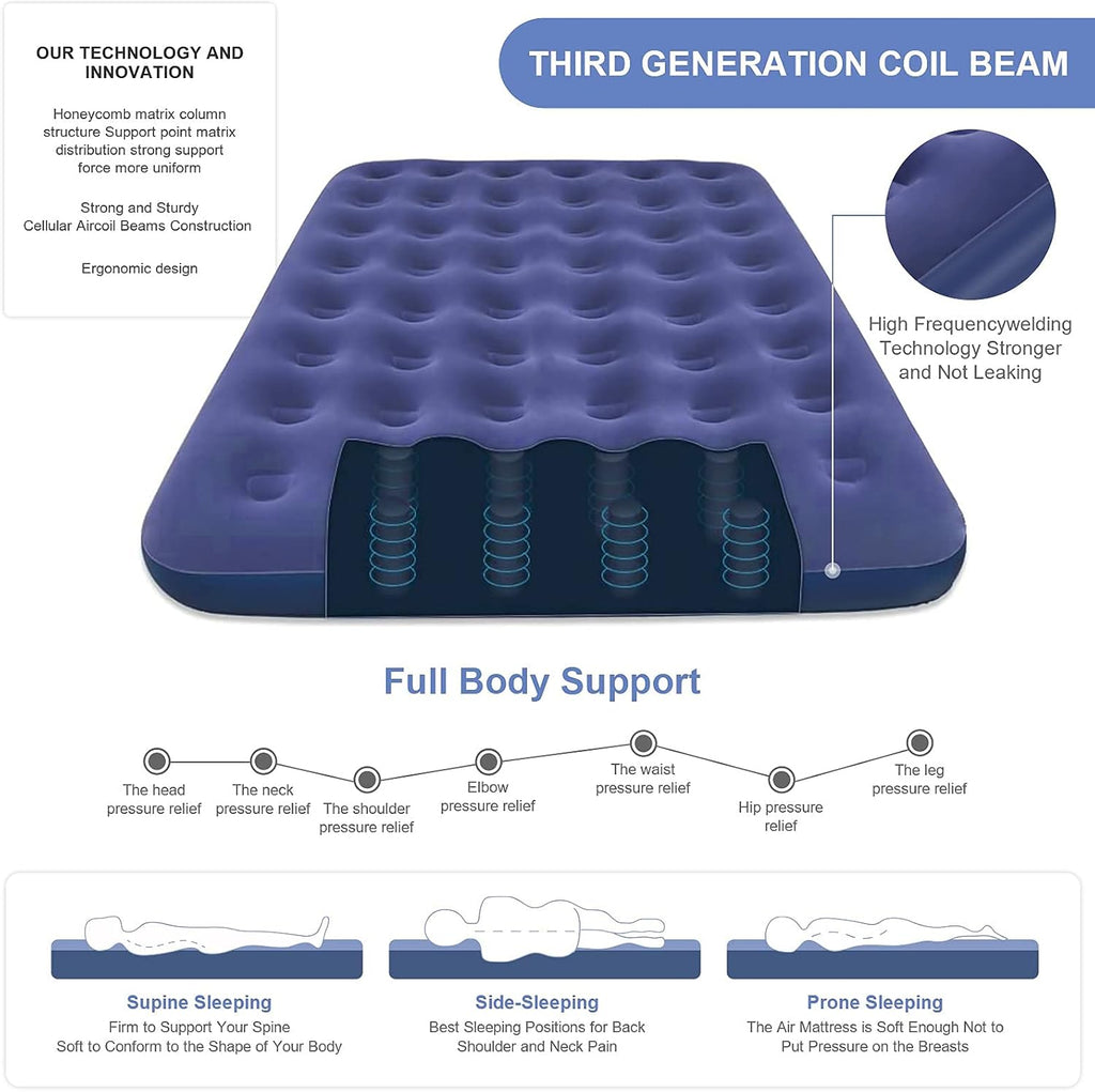 Queen Camping Air Mattress Inflatable Air Bed with Flocked Top Foldable U364394