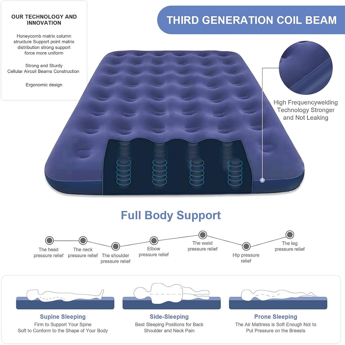 Queen Camping Air Mattress Inflatable Air Bed with Flocked Top Foldable U364394