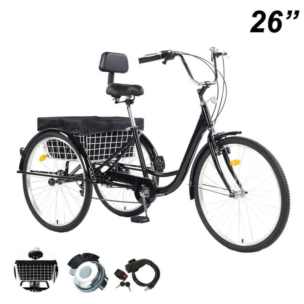 26 Inch 7-Speed 3-Wheel Bike (Black) Q522
