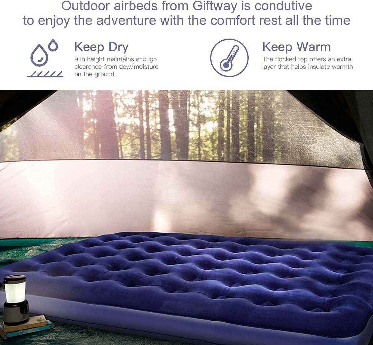 Queen Camping Air Mattress Inflatable Air Bed with Flocked Top Foldable U364394