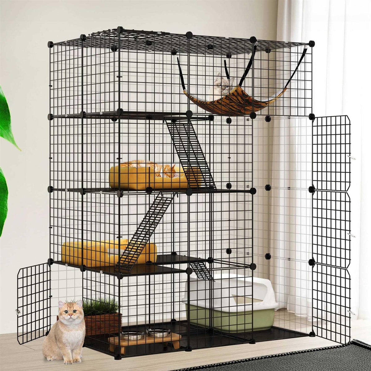 4-Tier Large Metal Wire Cat Cage Cat Hammock Cat Playpen I514094