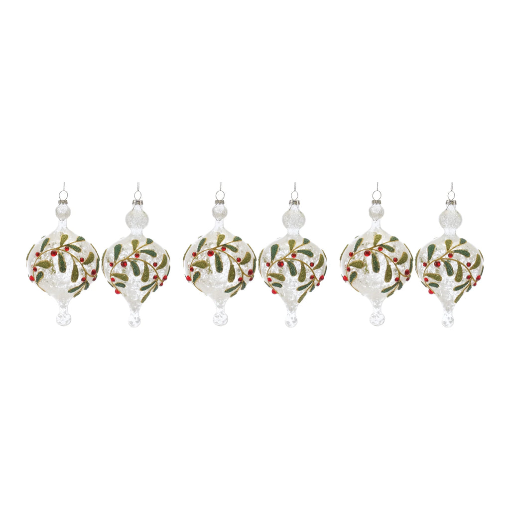 6ct White and Red Beaded Glass Christmas Ornaments 6.5" V53031