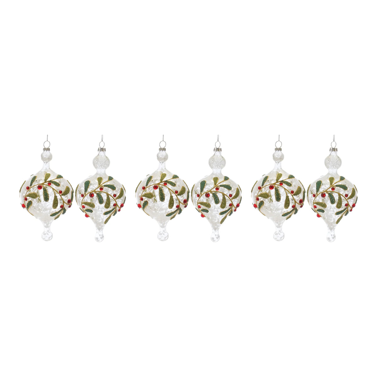 6ct White and Red Beaded Glass Christmas Ornaments 6.5" V53031