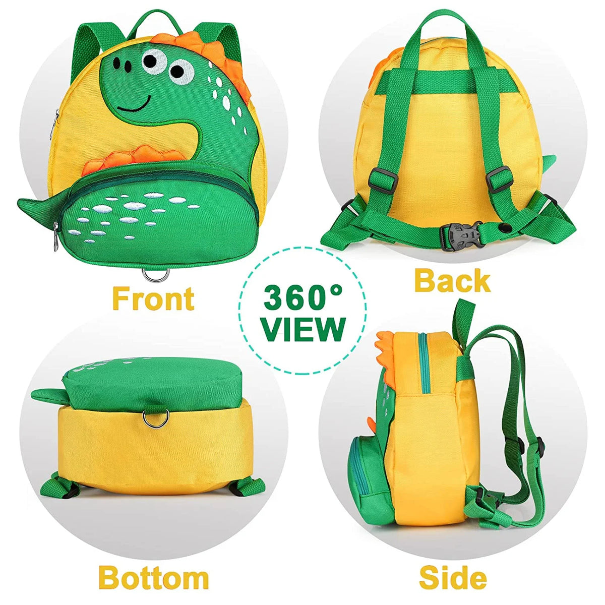 Yellow Dinosaur Toddler Backpack with Harness Leash Wristband E294