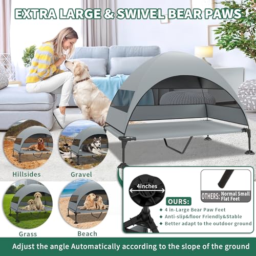 Grey Raised Outdoor Dog Cot with Removable Canopy A979660