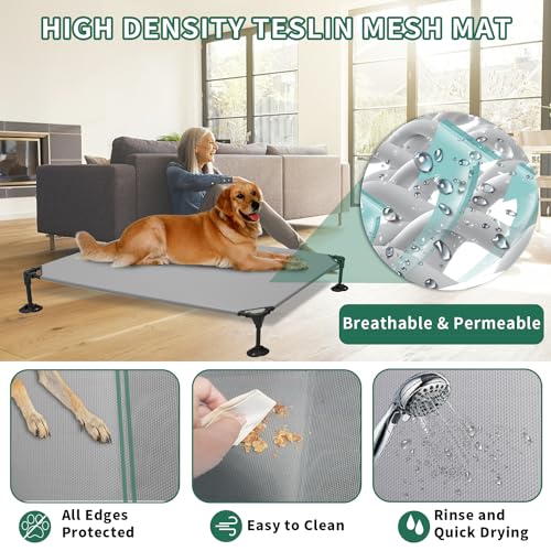 Grey Raised Outdoor Dog Cot with Removable Canopy A979660