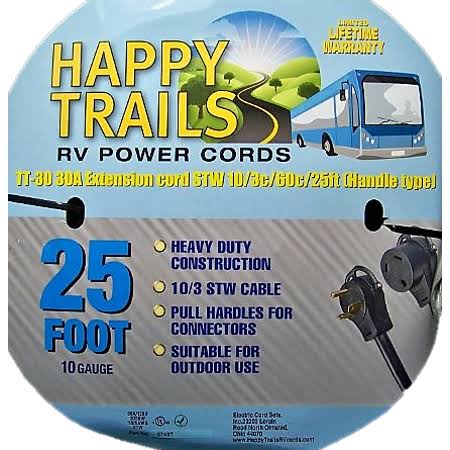 25 ft RV Electric Extension Cord with Pull Handles and Lighted Ends B187482