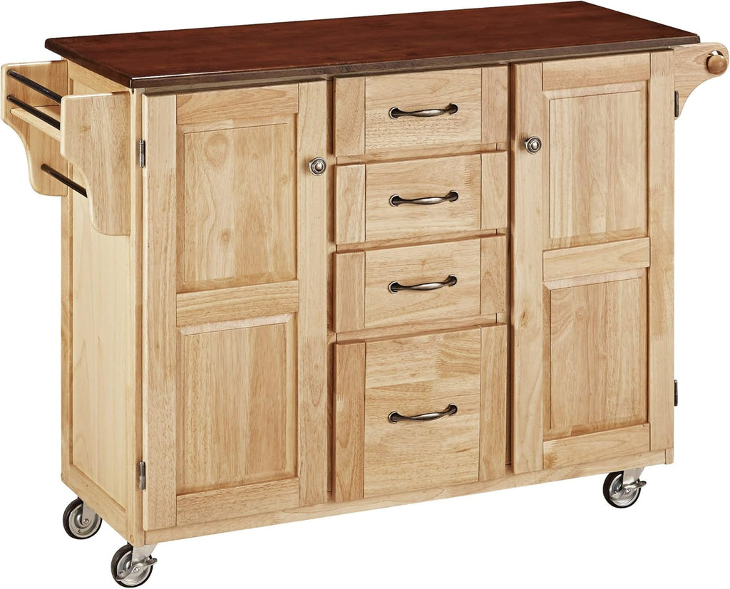 Cherry 2 Door Cabinet Kitchen Cart with Oak Top W2027