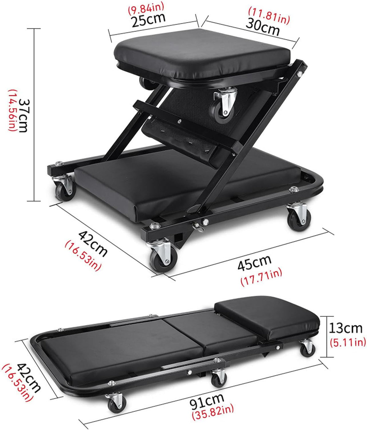 36 Inches Adjustable Rolling Garage Creeper with 6 Swivel Casters I49054