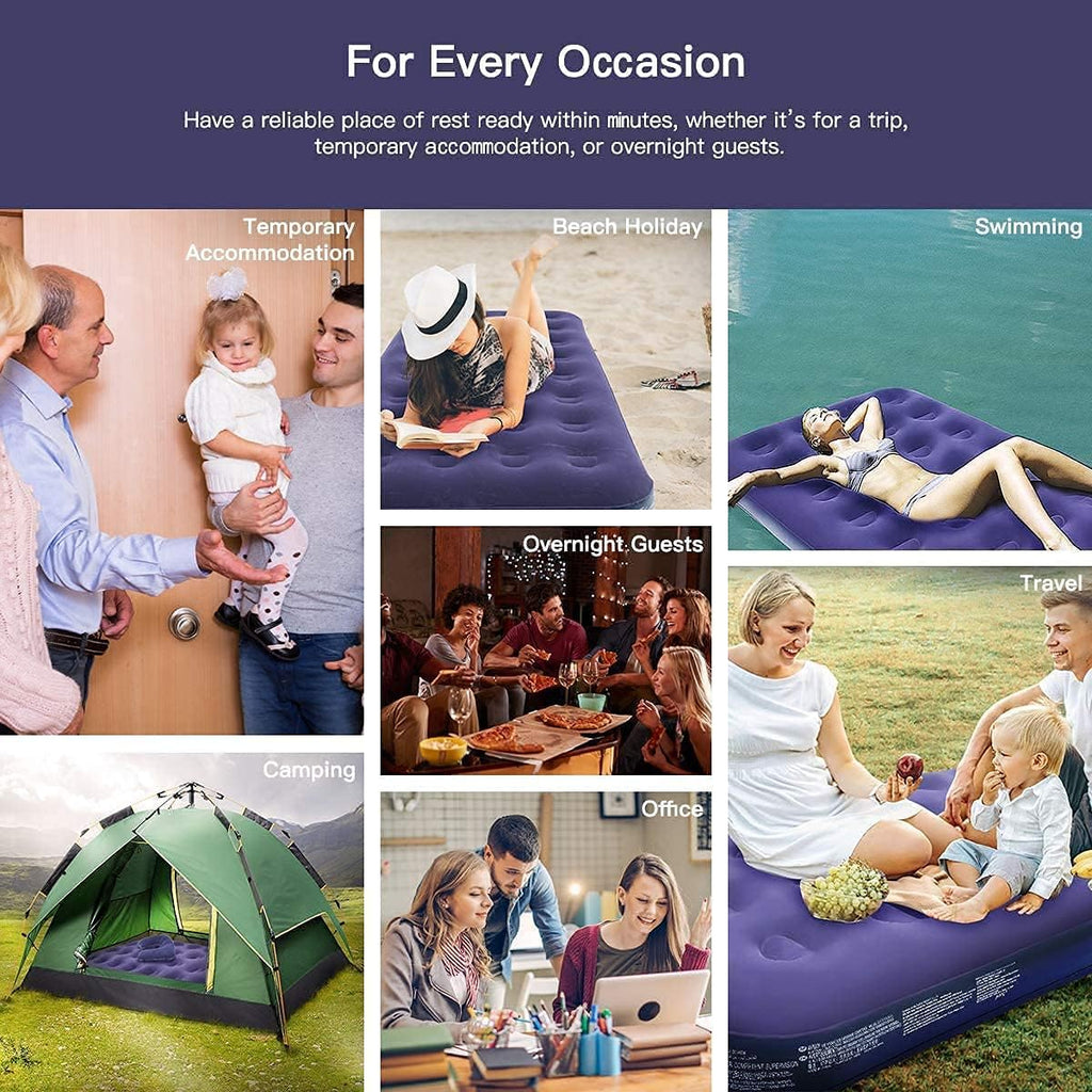 Queen Camping Air Mattress Inflatable Air Bed with Flocked Top Foldable U364394