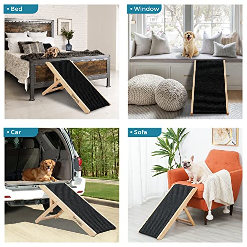 18" Tall Adjustable Wooden Folding Pet Ramp with Non Slip Carpet Surface H9768
