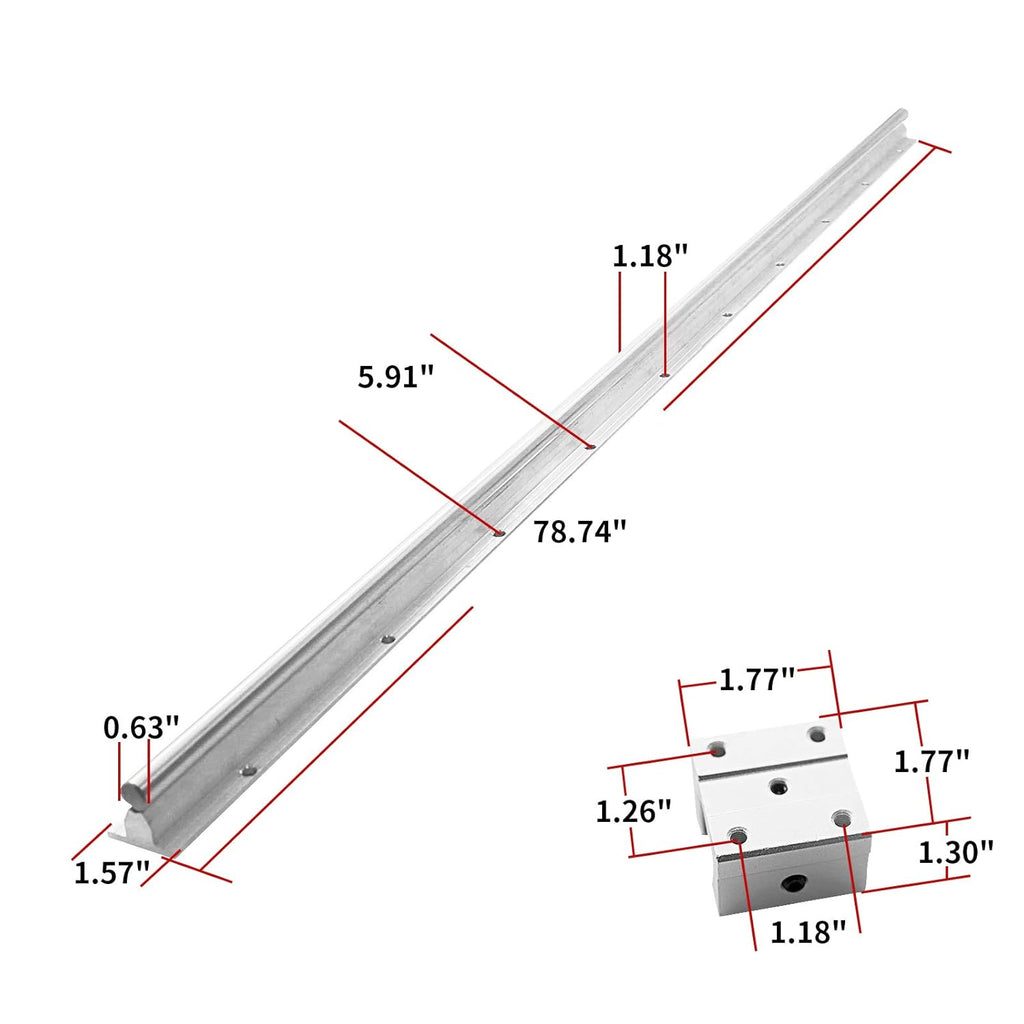 2X SBR16-2000mm Linear Slide Rail and 4X SBR16UU Carriage Bearing Block W724