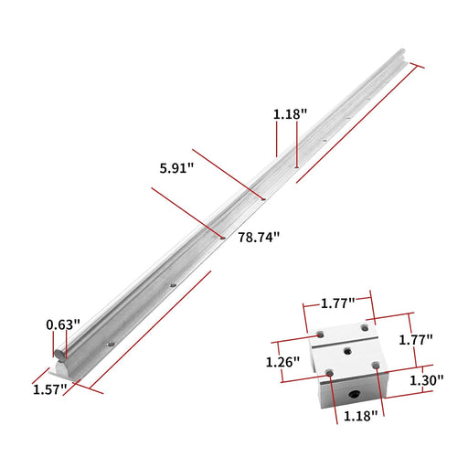 2X SBR16-2000mm Linear Slide Rail and 4X SBR16UU Carriage Bearing Block W724