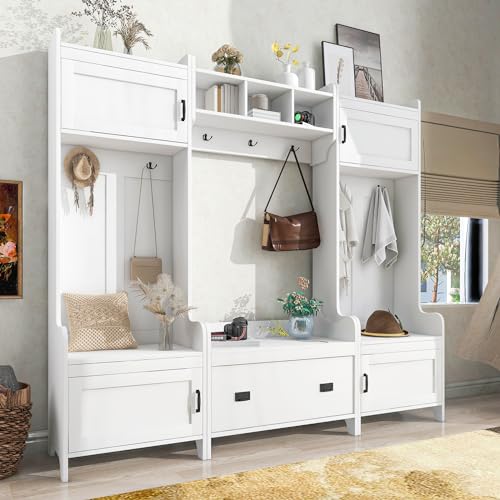 White Hall Tree with Bench and Shoe Storage W228