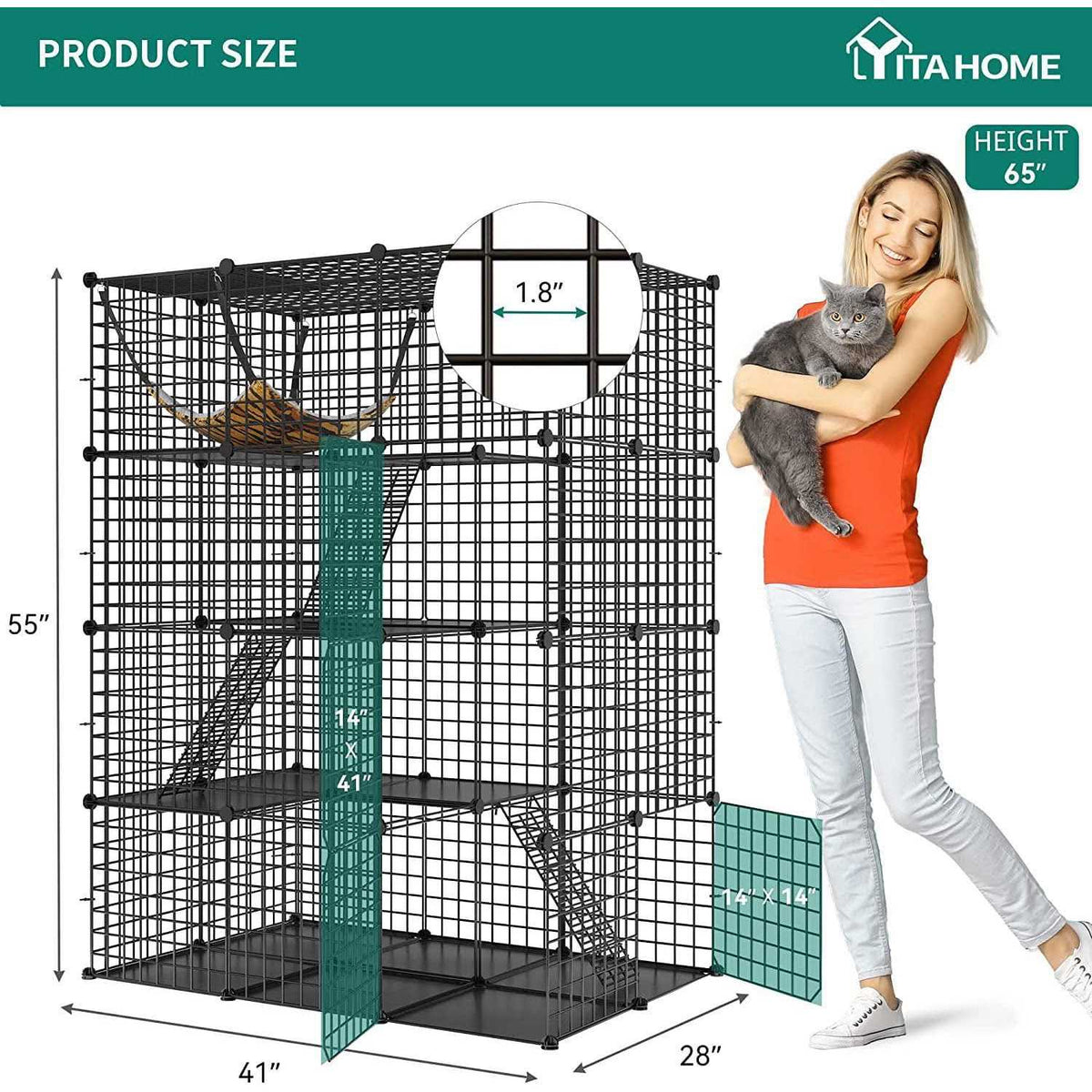 4-Tier Large Metal Wire Cat Cage Cat Hammock Cat Playpen I514094