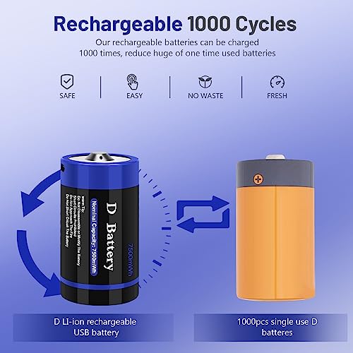 4 Pack Rechargeable C Cell Batteries 1.5v Lithium 4100mWh E307906