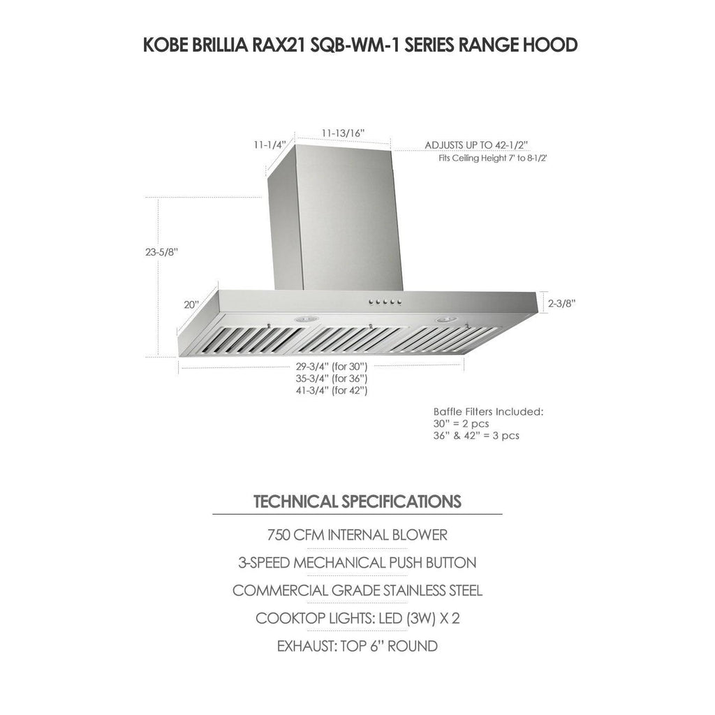 36x22 750 CFM Wall Mount Range Hood R4662