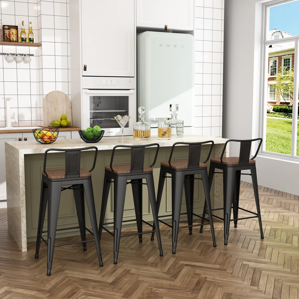 24 Metal Barstools Set of 4 Counter Height with Back K960